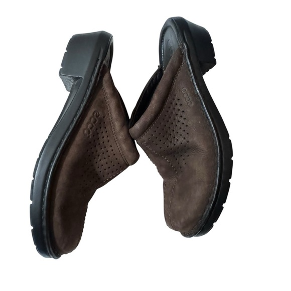 Ecco dark brown  Leather Suede Mules sz 37 - Picture 4 of 5